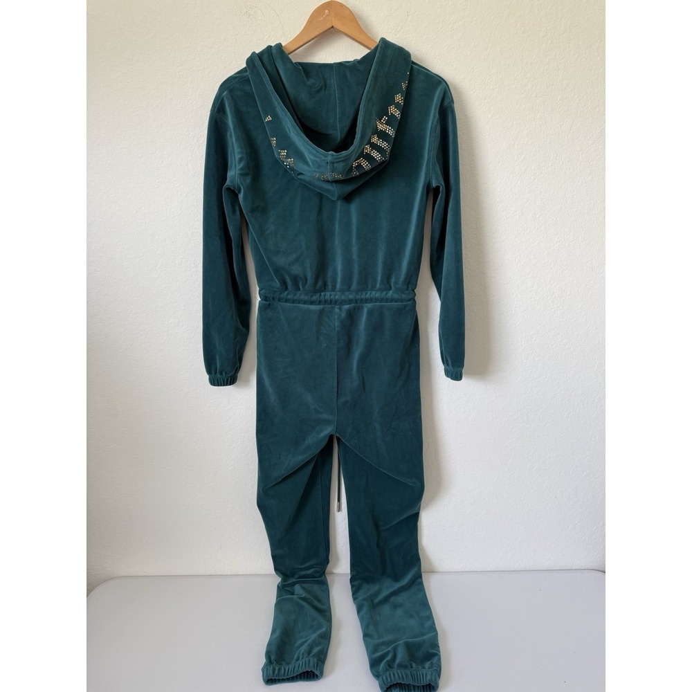 Juicy Couture Y2K Jumpsuit‎ Women's XS Velour Teal Hooded Track Soft Feel - Picture 2 of 12